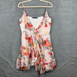 Abercrombie & Fitch Floral Mini Dress Pink Red Ruffle Wrap‎ Sleeveless Summer S